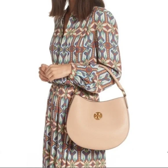 Tory Burch Shoulder Hobo Carson Devon Sand Pebbled Leather Cross Body Bag NWT Bags